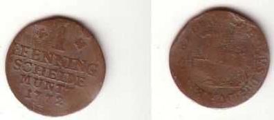 1 Pfennig Kupfer Münze 1772 Braunschweig Wolfenbüttel