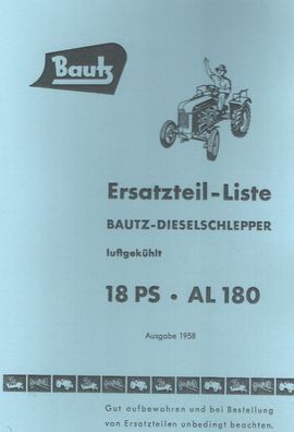 Ersatzteilliste Bautz Dieselschlepper AL180, Trecker , Landtechnik, Traktor