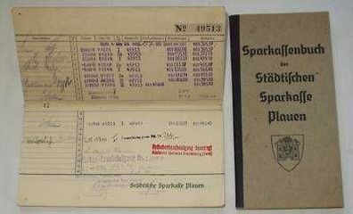 2 Sparbücher der Städtischen Sparkasse Plauen um 1940