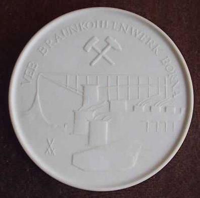 Porzellan Medaille Meißen VEB Braunkohlenwerk Borna