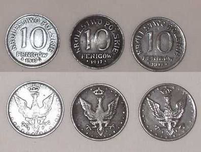 3 x Eisen Münzen geplantes Königreich Polen 1917