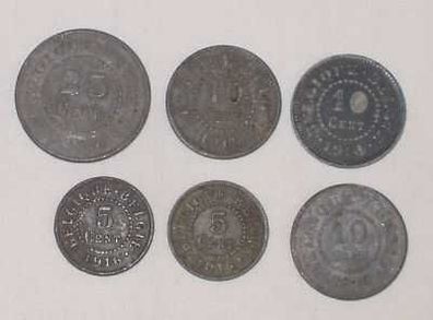 6 Zink Münzen Besetzung Belgiens im 1. Weltkrieg 1915/16