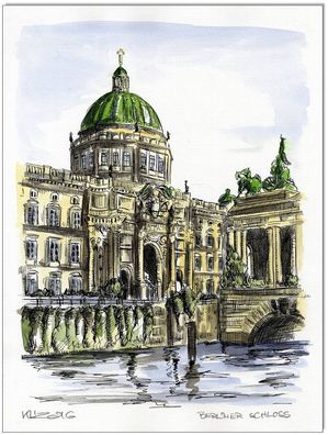 Klausewitz: Original Feder und Aquarell : Berlin Berliner Stadtschloss / 24x32 cm