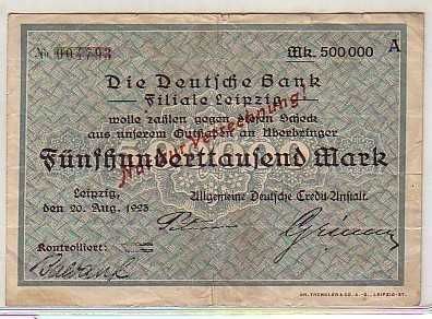 500000 Mark Banknote Leipzig 20.08.1923