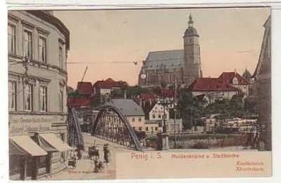 38265 Ak Penig Muldenbrücke und Stadtkirche um 1900