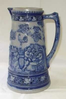 schöner alter Krug Mettlach Keramik Bauerntanz blau