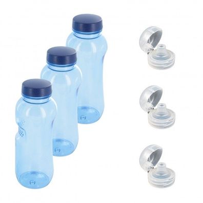 Trinkflasche 3 x 0,5 L Wasserflasche Tritan BPA frei + 3 x Trinkdeckel Flip Top