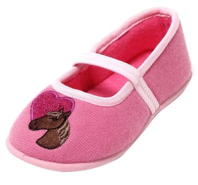 Mädchen Kinderschuhe Ballerina Hausschuhe Slipper mit Pferd Schuhe Puschen pink