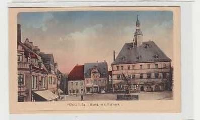 39608 Ak Penig in Sachsen Markt mit Rathaus 1927