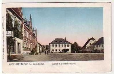 38946 Ak Wechselburg Markt und Schloßstraße 1912