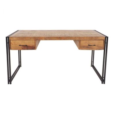 Schreibtisch Bürotisch Tisch Massiv Holz Mango Metall Design Industrie Loft Neu