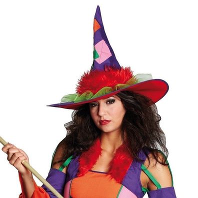 bunte Flicken Rubies 11708 Crazy Witch Hut Halloween Hexen Kopfbedeckung 