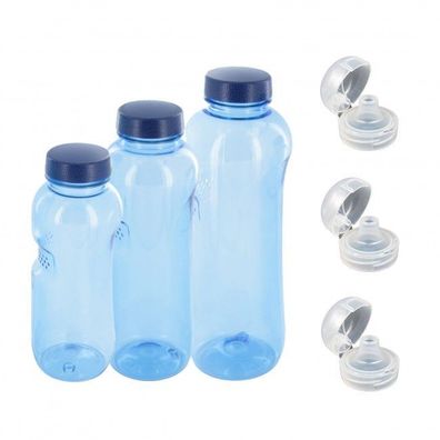 0,5 + 0,75 + 1 L Wasserflasche Tritan BPA frei + 3x Trinkdeckel Flip Top Trinkflasche