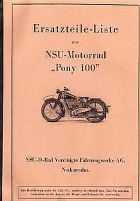 Eratzteile-Liste NSU Pony 100 Motorrad, Oldtimer, Klassiker