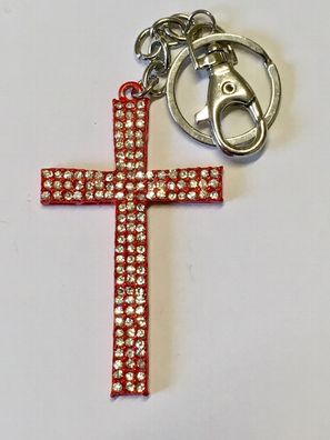 Schlüsselanhänger Taschenanhänger Strass Kreuz rot metall