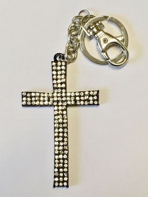 Schlüsselanhänger Taschenanhänger Strass Kreuz schwarz metall
