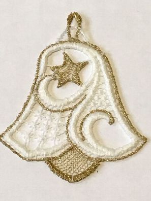 Fensterbild - Original Plauener Spitze- ca.10 cm Weihnachten Glocke gold
