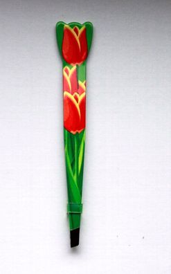 Pinzette gute Qualität Augenbrauen zupfen mit Motiv Tulpe rot gelb Blume