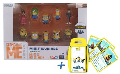 Minions Mini Figuren 10er Set Sammlfiguren + Top Trumps Kartenspiel Quartettspiel