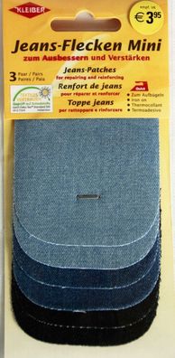 6 Jeansflicken ausbessern hellblau mittelblau schwarz Bügelflicken Reparatur Flicken