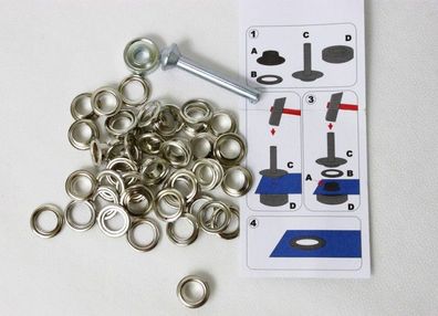 100 Ösen mit Scheiben 14mm Silberfarben mit Werkzeug rostfrei Qualitätsprodukt