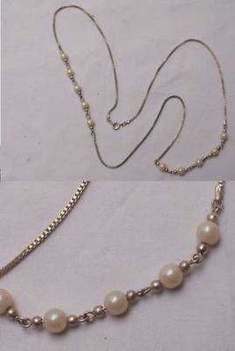 silberfarbene Damen Halskette mit Perlen (Modeschmuck)
