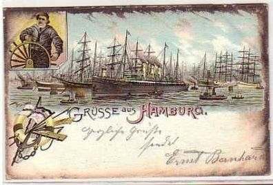 40176 Ak Lithographie Grüsse aus Hamburg 1898