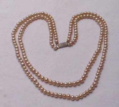 alte künstliche Perlenkette 2 reihig 835er Silber