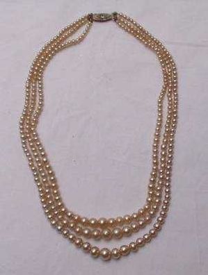 alte künstliche Perlenkette 3 reihig 835er Silber
