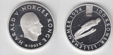 100 Kroner Silber Münze Norwegen Olympia 1992 PP