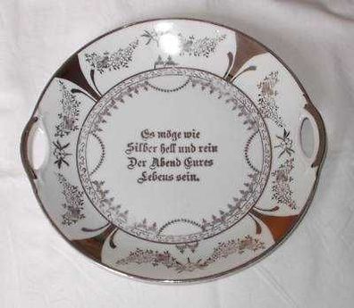 dekorativer Porzellan Teller zur Silberhochzeit um 1920