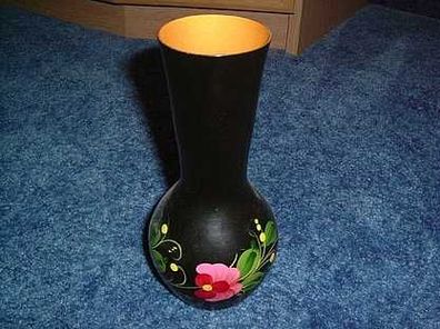 schwarze Vase-handbemalt mit Blumen