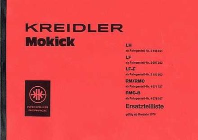 Erstzteilliste Kreidler Mokick, LH, LF, RM/ RMC