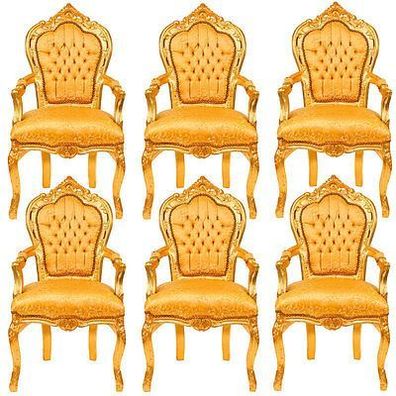 BAROCK-DESIGN 6-er Sitzgruppe LUXUS SALON Garnitur gold-gelb 6 x Armlehnstühle