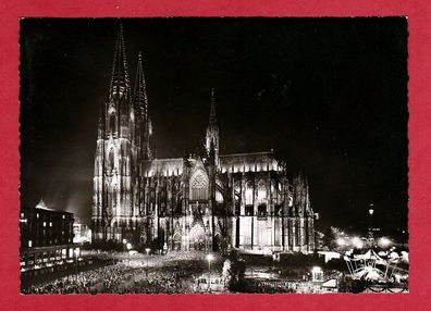 Orig. Ak Köln - Dom bei Nacht, Südseite, Festbeleuchtung