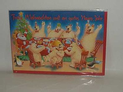 Weihnachten Weihnachtskarte Kartoon Motiv Santa Feier Grusskarte zu Neujahr