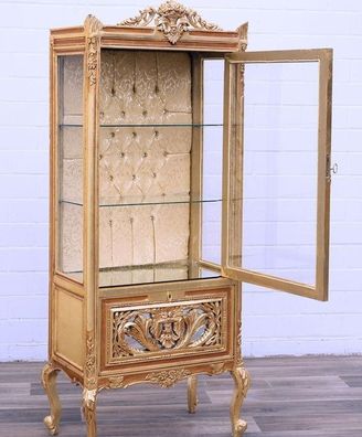 BAROCK Vitrine 1-türig Salonmöbel royal Display Cabinet goldener Vitrinenschrank