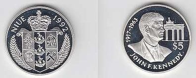 5 Dollar Silber Münze Niue 1992 J.F. Kennedy in PP