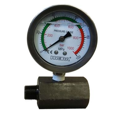 Hydraulik Manometer Glycerin Edelstahl 800 Bar mit Stand 63 mm
