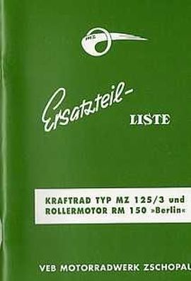 Ersatzteilliste für MZ Rollermotor Berlin MZ 125 RM 150, DDR Oldtimer, Ost Klassiker