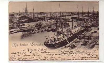 39411 Neujahrs Ak Bremerhaven Hafen mit Schiffen 1899