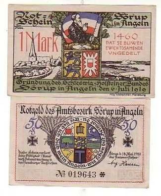 2 Banknoten Notgeld Amtsbezirk Sörup in Angeln 1920