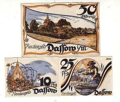 3 Banknoten Notgeld Gemeinde Dassow in Mecklenburg 1922