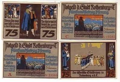 4 Banknoten Notgeld Stadt Rothenburg o.T. um 1921