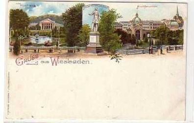 40229 Ak Lithographie Gruss aus Wiesbaden um 1900
