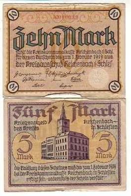 2 Banknoten Notgeld Reichenbach in Schlesien 1919