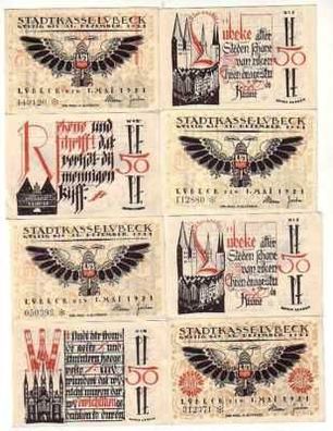 18 Banknoten Notgeld Stadtkasse Lübeck 1921