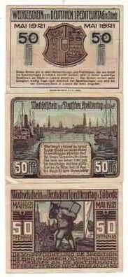 3 Banknoten Notgeld deutscher Spediteurtag Lübeck 1921