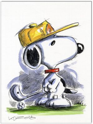 Klausewitz: Original Feder und Aquarell : Peanuts Snoopy Golf II / 24x32 cm