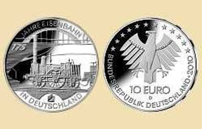 10 EURO Silbermünze BRD "175 Jahre Eisenbahn" 2010 -D-